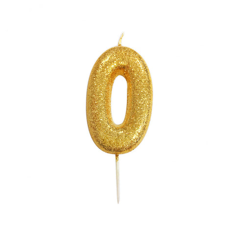 Birthday Candle - Number 0 Glitter Gold Pick