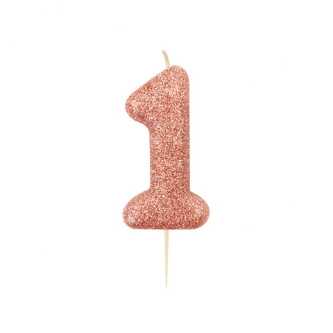 Birthday Candle - Number 1 Glitter Rose Gold Pick