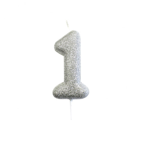 Birthday Candle - Number 1 Glitter Silver Pick