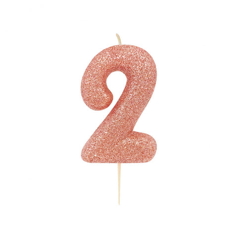 Birthday Candle - Number 2 Glitter Rose Gold Pick