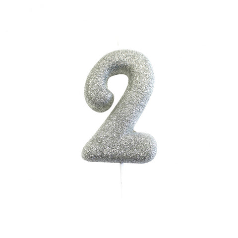 Birthday Candle - Number 2 Glitter Silver Pick