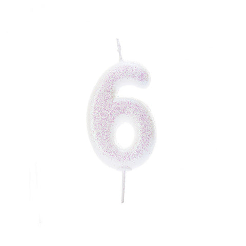 Birthday Candle - Number 6 Glitter Iridescent Pick