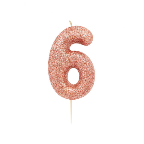 Anniversary House Birthday Candle - Number 6 Glitter Rose Gold Pick (AHC50/6)