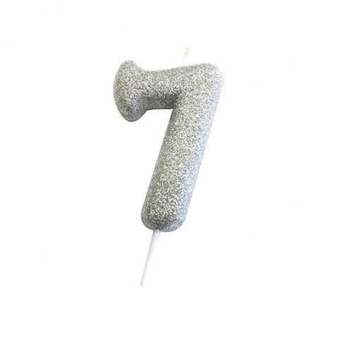 Birthday Candle - Number 7 Glitter Silver Pick