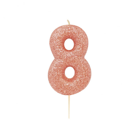 Anniversary House Birthday Candle - Number 8 Glitter Rose Gold Pick (AHC50/8)