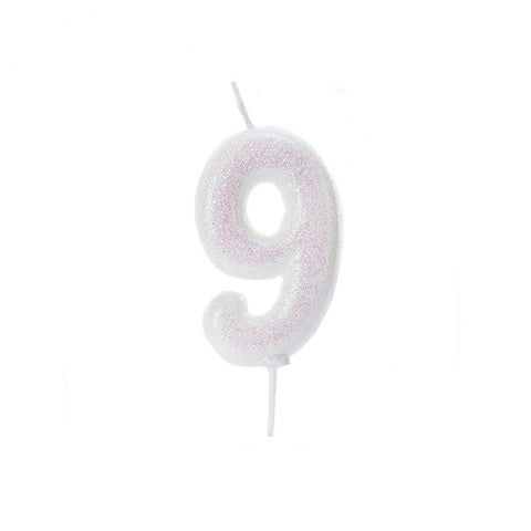 Birthday Candle - Number 9 Glitter Iridescent Pick