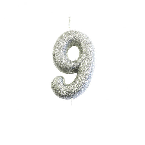 Candle - Number 9 Glitter Silver Pick