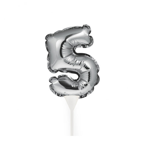 Self-Inflating Mini Balloon Birthday Cake Topper 5 Silver