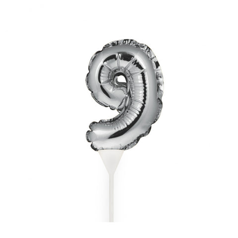 Self-Inflating Mini Balloon Birthday Cake Topper 9 Silver